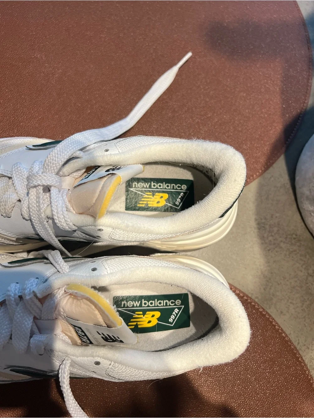 New Balance White Athletic Sneakers with Green 'N' Accent